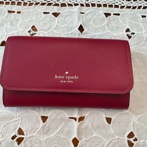 Kate Spade Red Wallet with Textured Leather and Flap Closure